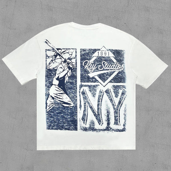 Retro Baseball Print Casual Street T-Shirt