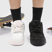Couple rose embossed star leather skate shoes