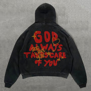 God Always Takes Care Of You Print Long Sleeve Hoodies