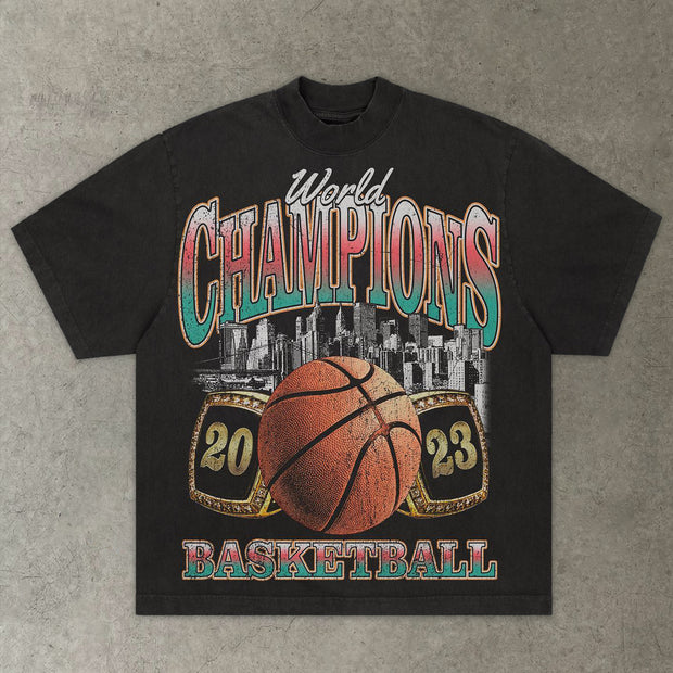 Basketball Champion Print Casual Sports T-Shirt