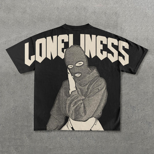 Loneliness Mask Girl Print Short Sleeve T-Shirt