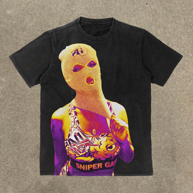 Masked girl print cotton T-shirt