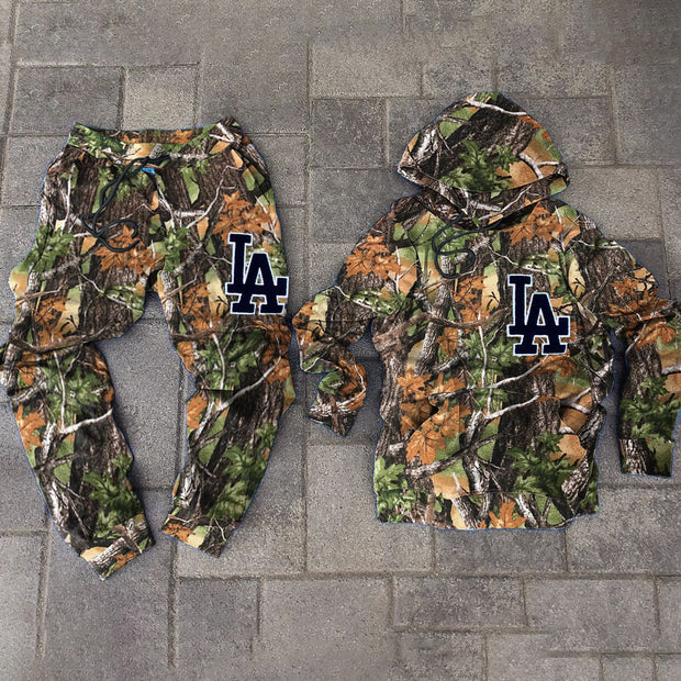 Trendy brand retro LA forest print hoodie two-piece set
