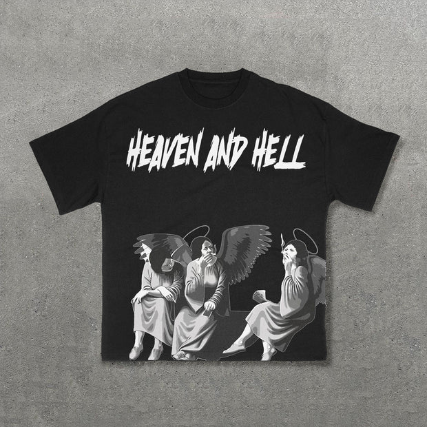Heaven And Hell Print Short Sleeve T-Shirt