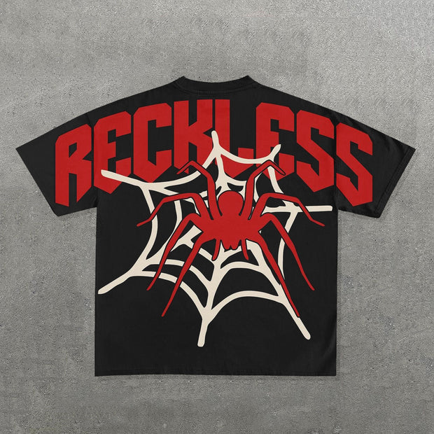Fashion Reckless Spider Print Short Sleeve T-Shirt