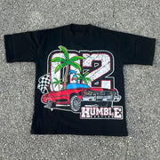 No. 2 Racing Coconut Tree Print Short Sleeve T-Shirt