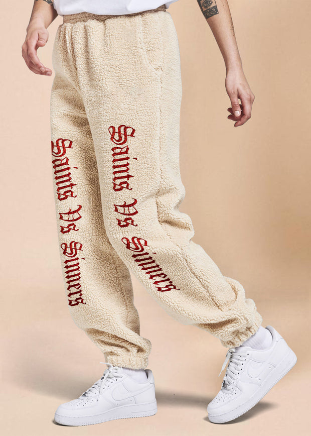 Trendy Retro Print Street Fleece Trousers