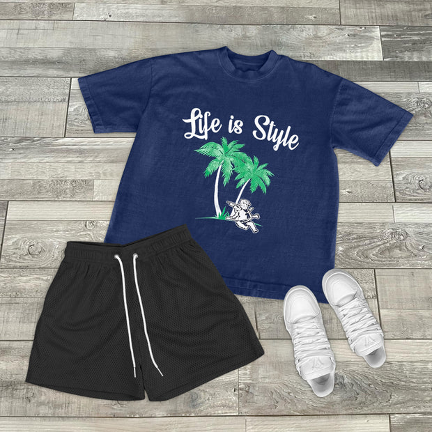 Personalized casual coconut tree print short-sleeved suit