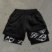 Chinese Dead Print Double Layer Mesh Shorts