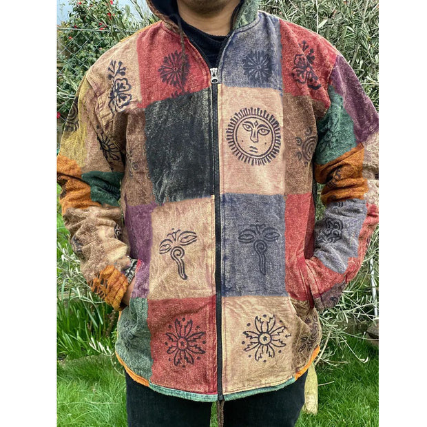Colorblock retro ethnic fashion print jacket hooded casual jacket