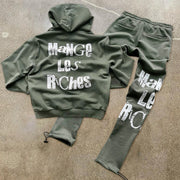 Hip Hop Vintage Print Street Hoodie Trouser Set