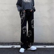 Trendy high street vibe style cross print jeans