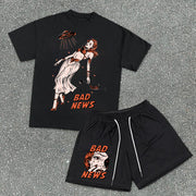 Retro Cartoon Mesh Shorts T-Shirt Outfit