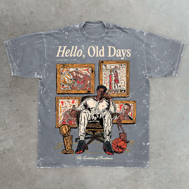Old Times Casual Street Retro Washed Basketball T-Shirt