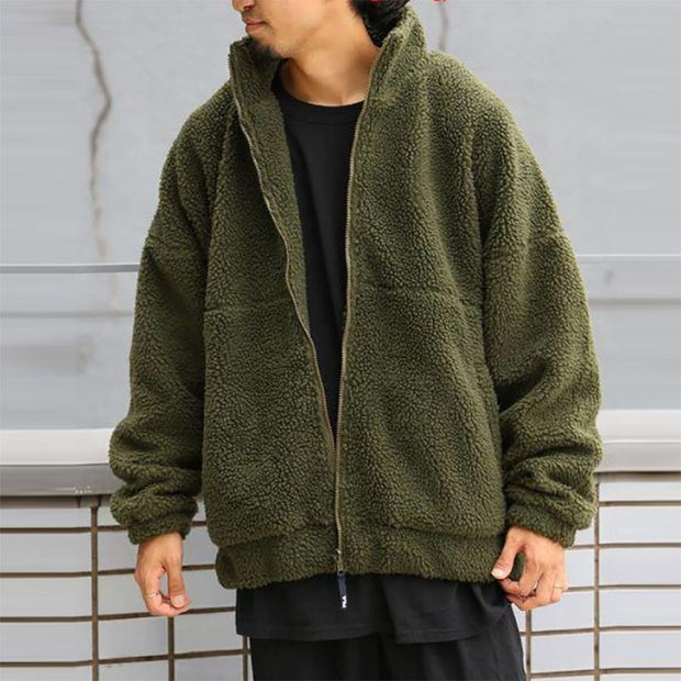 Street solid color fleece sweater loose trend coat