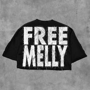 Free Melly Printed Three-quarter Sleeve T-shirt