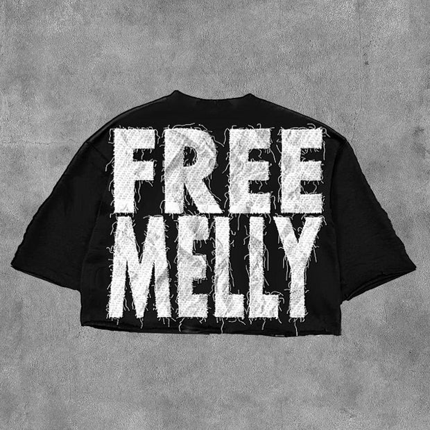 Free Melly Printed Three-quarter Sleeve T-shirt