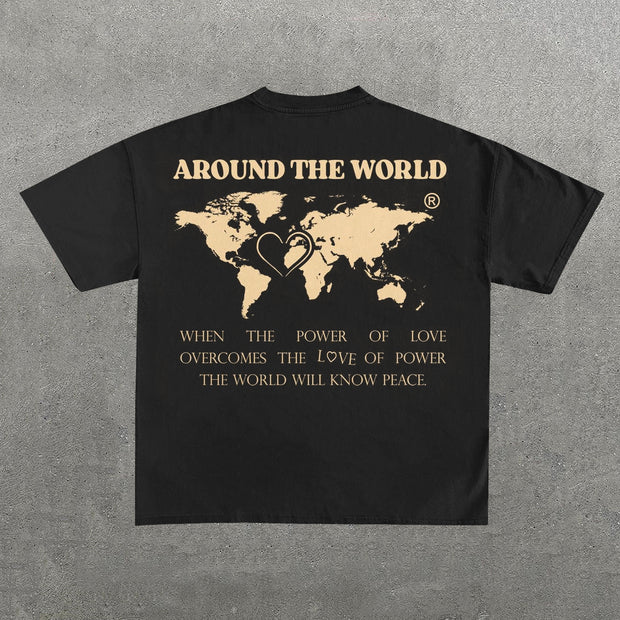 Around The World Letters Print Short Sleeve T-Shirt