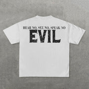 Hear No See No Speak No Evil Print Short Sleeve T-Shirt