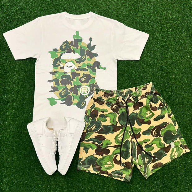 Fashion Camouflage Print T-Shirt Shorts Two-Piece Set