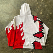 Rib & Flame Print Long Sleeve Hoodies