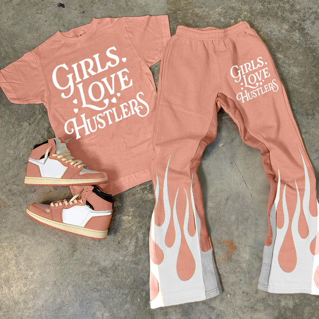 Girl Loves Hustlers Print T-Shirt Trousers Two-Piece Set