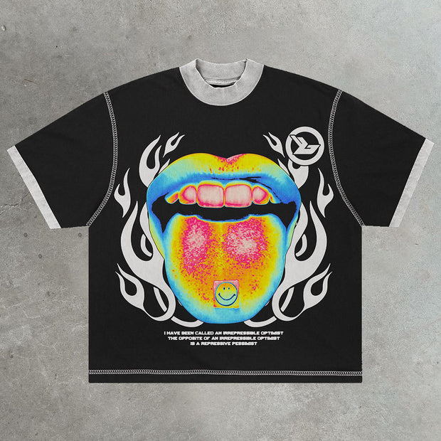 Big tongue rap casual street cotton T-shirt