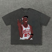 Retro Hip Hop Basketball Print Short Sleeve T-Shirt