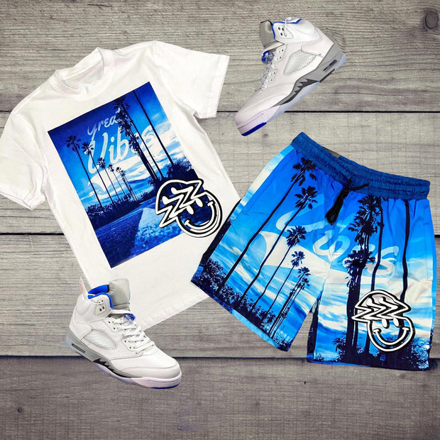 Personalized Street Style Smiley Print Shorts Suit