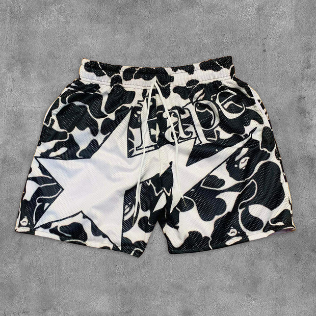 Personalized Star Contrast Color Print Mesh Pocket Shorts