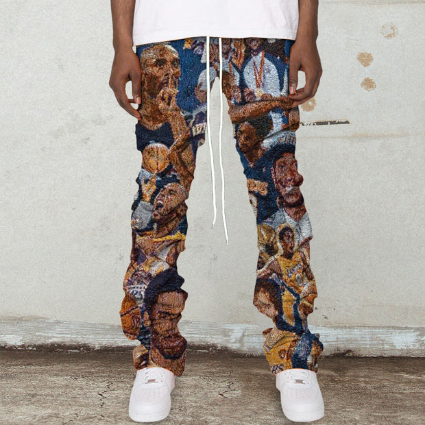 Basketball Pattern Casual Retro Pile Pants Trousers