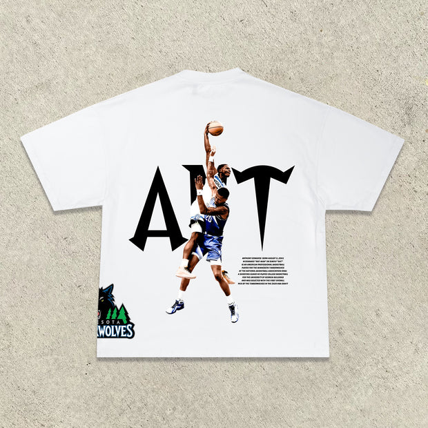 Timberwolves casual street basketball star T-shirt