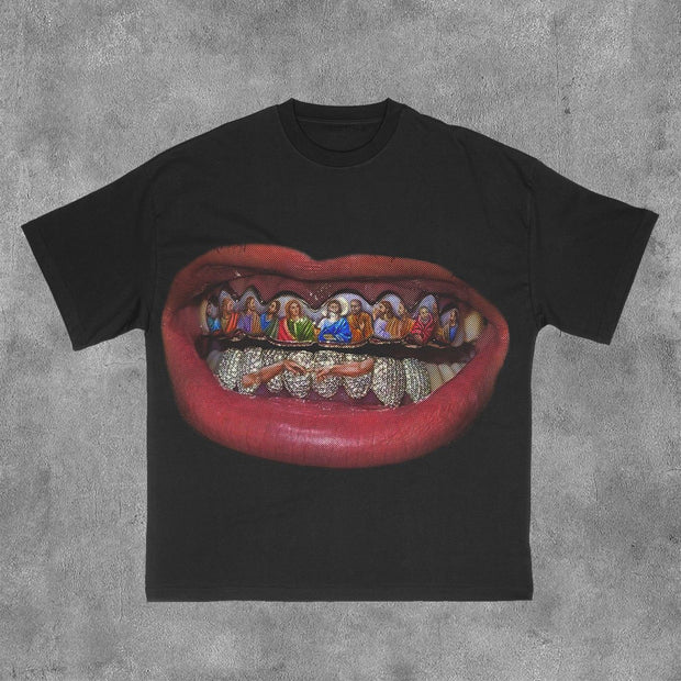 The Last Supper Mouth Print Short Sleeve T-Shirt