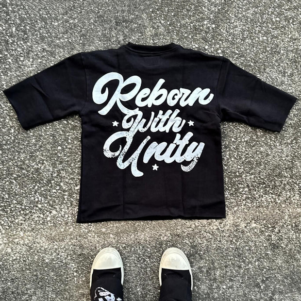 Reborn With Unity Printed Three-quarter Sleeve T-shirt