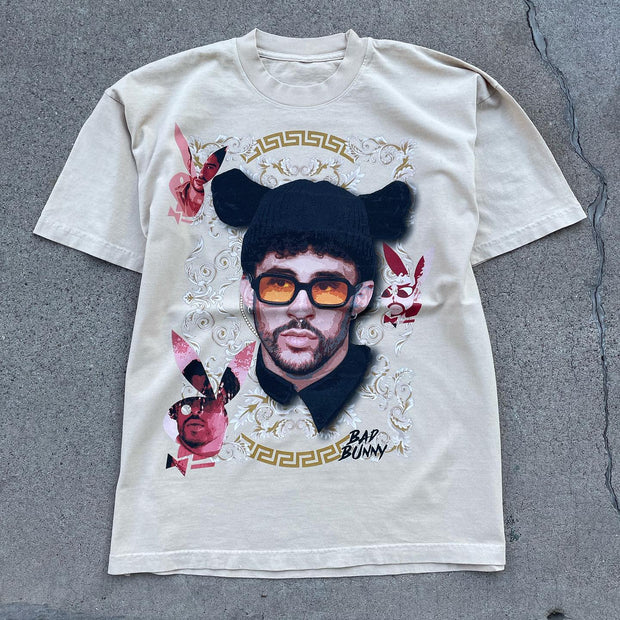 Rap star singer Bad Bunny print T-shirt