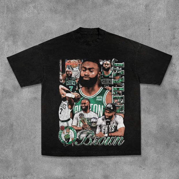 Boston Basketball Print Short Sleeve T-Shirt