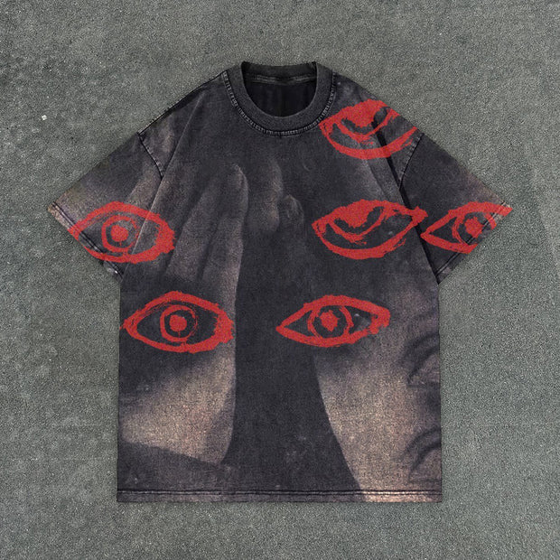 Eye print casual street cotton T-shirt
