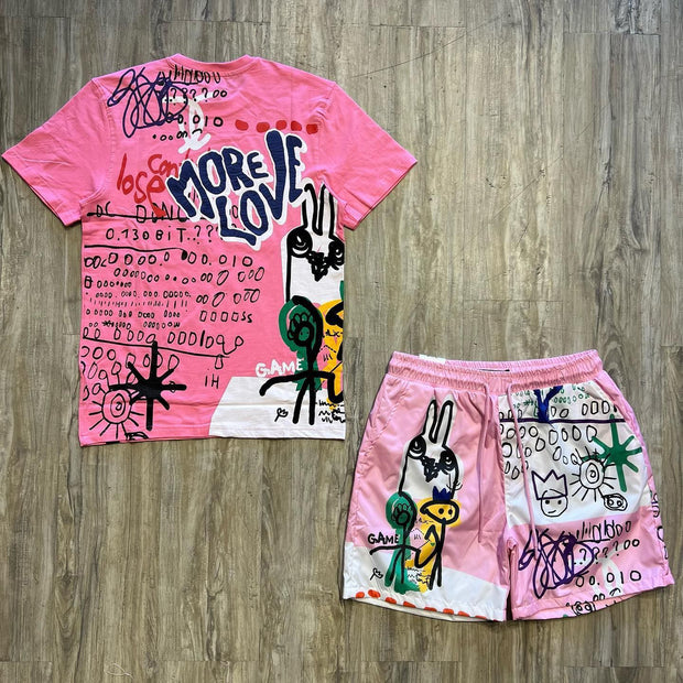 Street Style Print T-Shirt Shorts Two-Piece Set