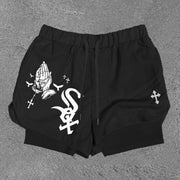 Praying Hands & Sox Print Double Layer Shorts