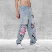 Vintage Print Trend Casual Trousers Jeans