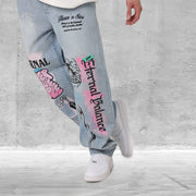 Vintage Print Trend Casual Trousers Jeans