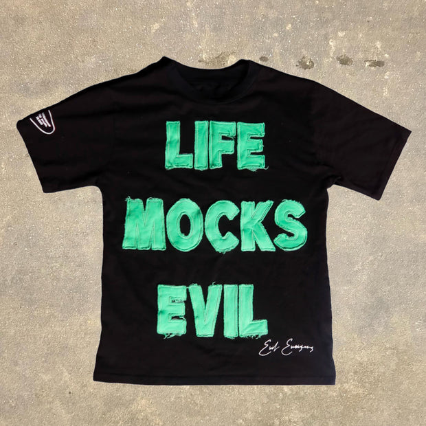Life Mocks Evil Print Short Sleeve T-Shirt