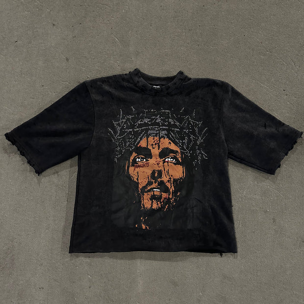 Stylish Vintage Jesus Print Loose T-Shirt
