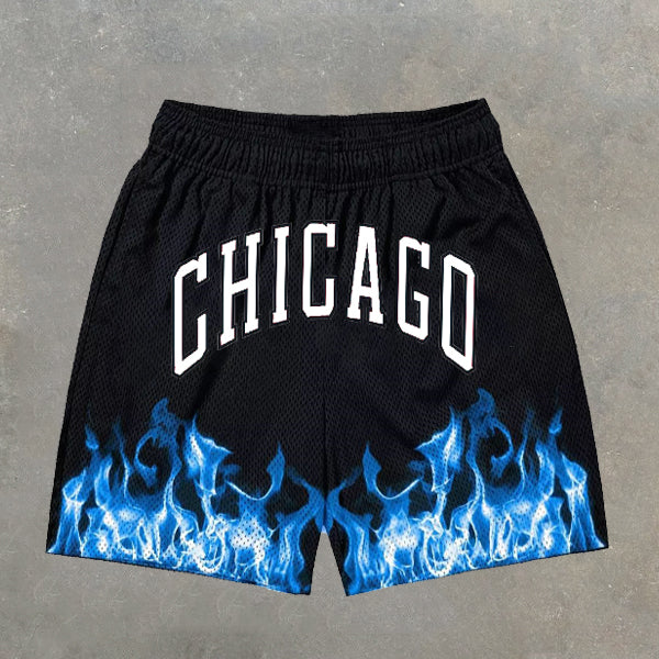 Personalized Chicago Flame Print Shorts