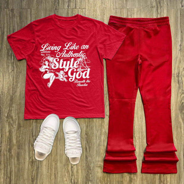 Letter print short-sleeved T-shirt and trousers two-piece set