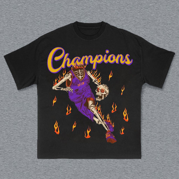 Personalized Basketball Champions Print T-Shirt