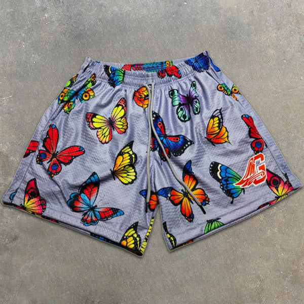Colorful Butterfly All Over Print Elastic Shorts