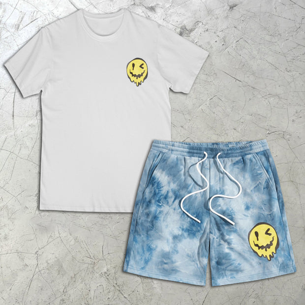 Tie-Dye Smiley Print Short Sleeve Two-Piece Shorts