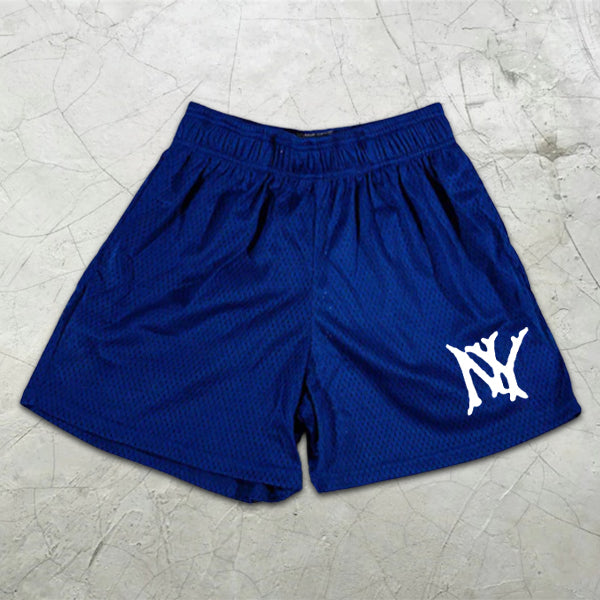 NY graphic print elastic shorts