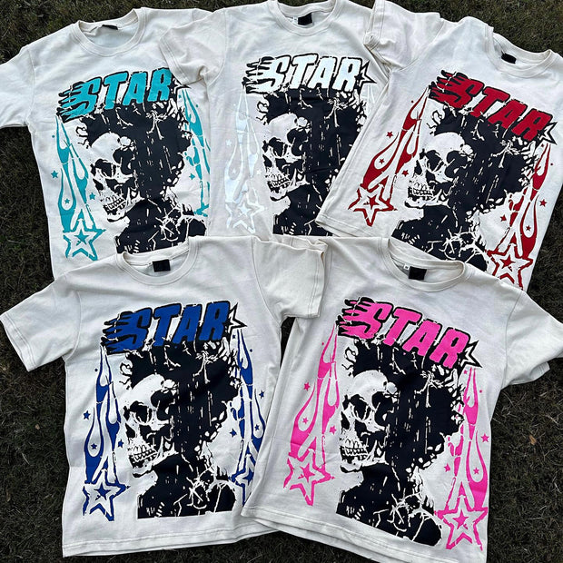 Star Skull Print Short Sleeve T-Shirt